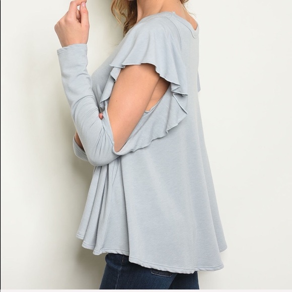 ✨Sky Blue Cold Shoulder Blouse✨ - Picture 3 of 4